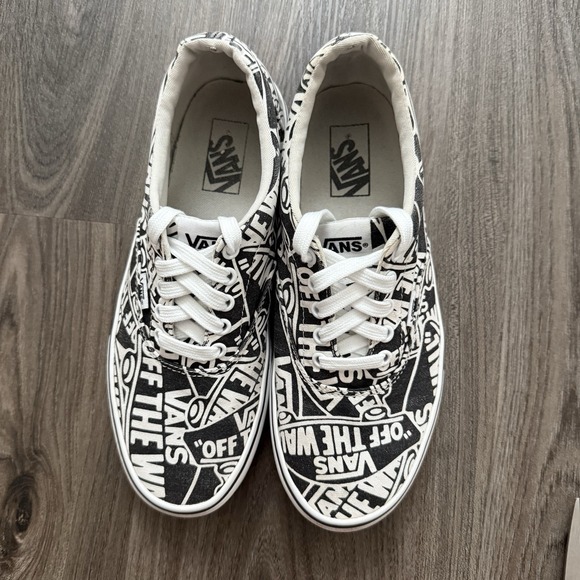 Vans Sneakers Mens 9 Black White All Over Print Lace Up Canvas Slip Resistant - Picture 8 of 9